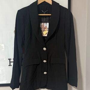 Naked Wardrobe Black Blazer with Statement Buttons